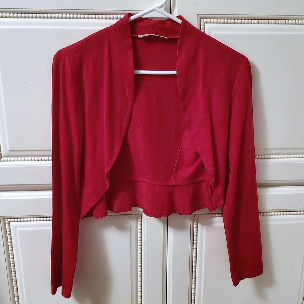 Red Cropped Cardigan Bolero Jacket
